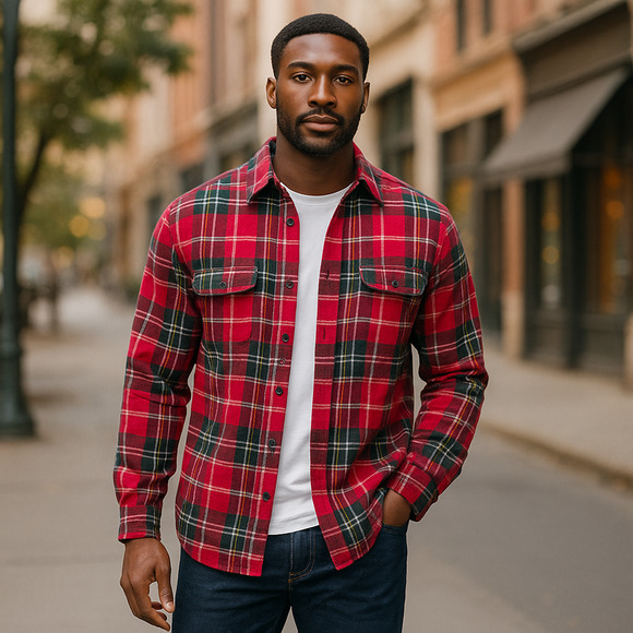Polo Ralph Lauren Flannel Shirt Men's Large Red Plaid Cotton 2 Pockets Button Up - Picture 6 of 12